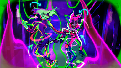 RadioDust art of Alastor and Angel bodyswapping