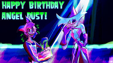 RadioDust Birthday art celebrating Angel Dust's birthday 2024