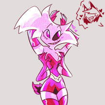 radiodust art of angel dust in deer outfit from hazbin hotel