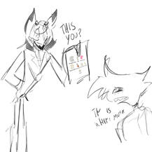 radiodust sketch of angel dust and alastor bantering from hazbin hotel