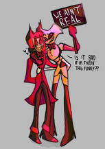 RadioDust Fanart of Alastor and Angel commenting on ship hate from hazbin hotel