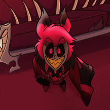 radiodust fanart of alastor flipping angel dust off from hazbin hotel