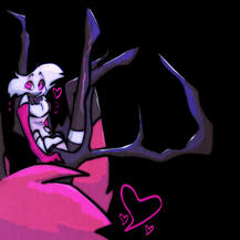 vinatage inspired radiodust art of angel dust on alastors antlers