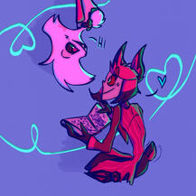 spiderman inspired radiodust art of angel dust upside down from hazbin hotel