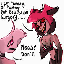 radiodust meme about alastors chest fur from hazbin hotel