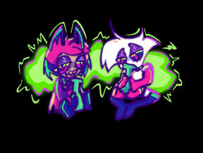 radiodust art of angel dust and alastor getting high from hazbin hotel