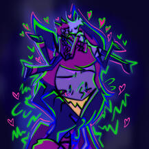 radiodust neon art of alastor thinking about angel dust from hazbin hotel
