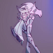 radiodust sketch of angel dust carrying alastor from hazbin hotel