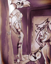 radiodust vintage art of angel dust and alastor from hazbin hotel