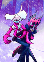 radiodust christmas zine contribution of angel dust and alastor from hazbin hotel