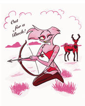 vintage inspired radiodust art of angel hunting alastor from hazbin hotel