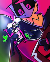 art of kaiju radio demon alastor and angel dust from hazbin hotel