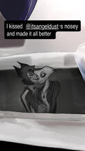 blake roman and amir talai radiodust redraw of them kissing from hazbin hotel