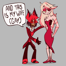 RadioDust art of Angel Dust in drag from hazbin hotel